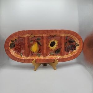 Certified International Pamela Gladding Sunflower Pear Fig Grape Divided Serving